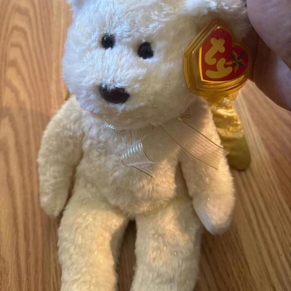 Ty Other - Ty Beanie Buddy Halo II The Angel Bear Large 14" White Sparkle Gold Wings